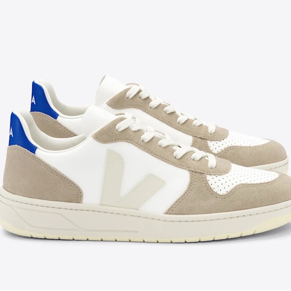 Veja Women's White and Beige Sneakers with Blue Details